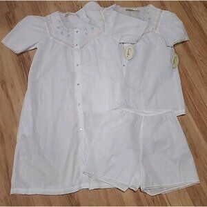 VTG Cotillion Women Small White Lace Embroidered Short Set Nightgown Grannycore